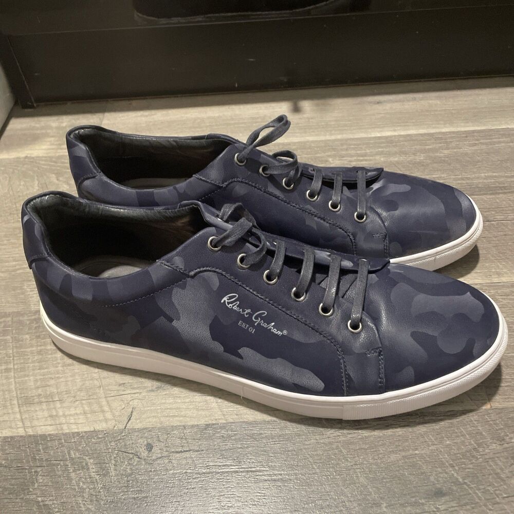 Robert Graham Men's Low Top Camo Sneakers - Navy Blue/Gray, Size 13